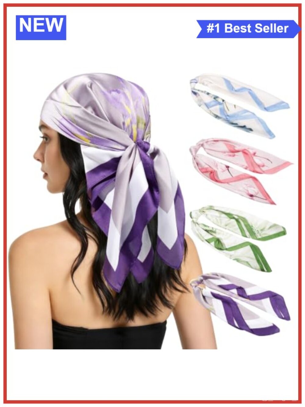 4 Pack Silk Hair Bandana Square Scarves 26 Inch Lightweight Fashion